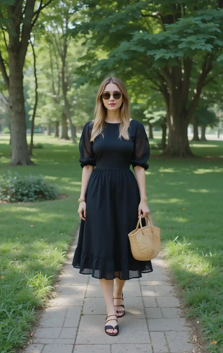 black midi dress